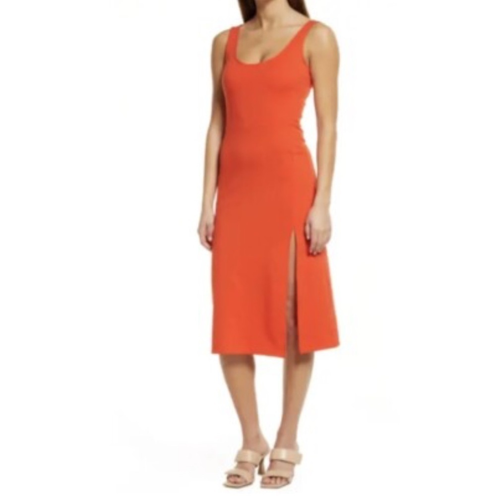Open Edit Bright Orange Body Con Tank Top Dress with Slit size Large
